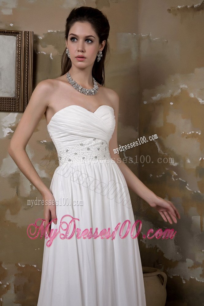 Pretty Empire Sweetheart Brush Train Beading Ruched Wedding Dresses