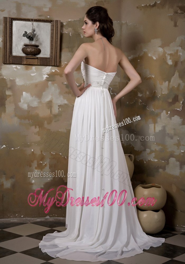 Pretty Empire Sweetheart Brush Train Beading Ruched Wedding Dresses