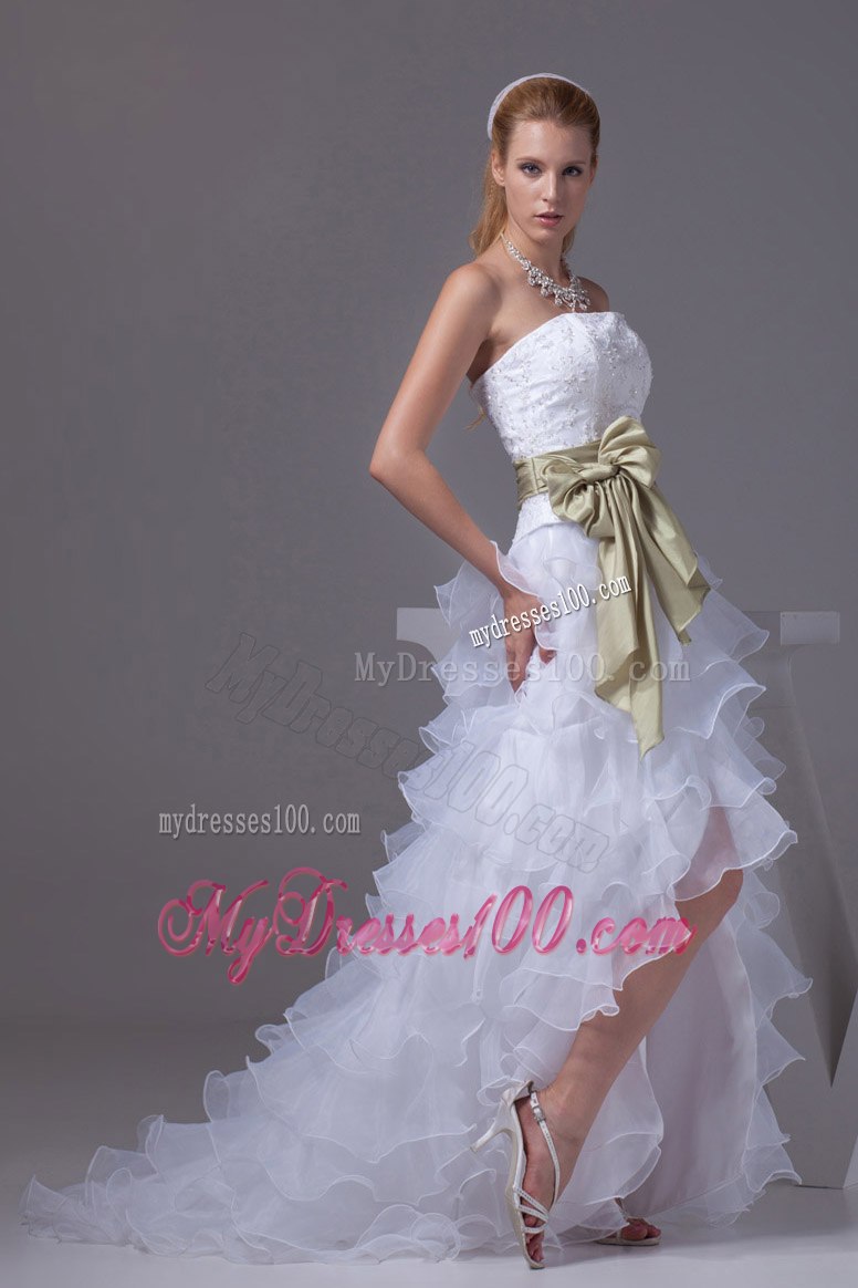 Princess High-low Sash Ruffled Layers Embroidery Wedding Dress