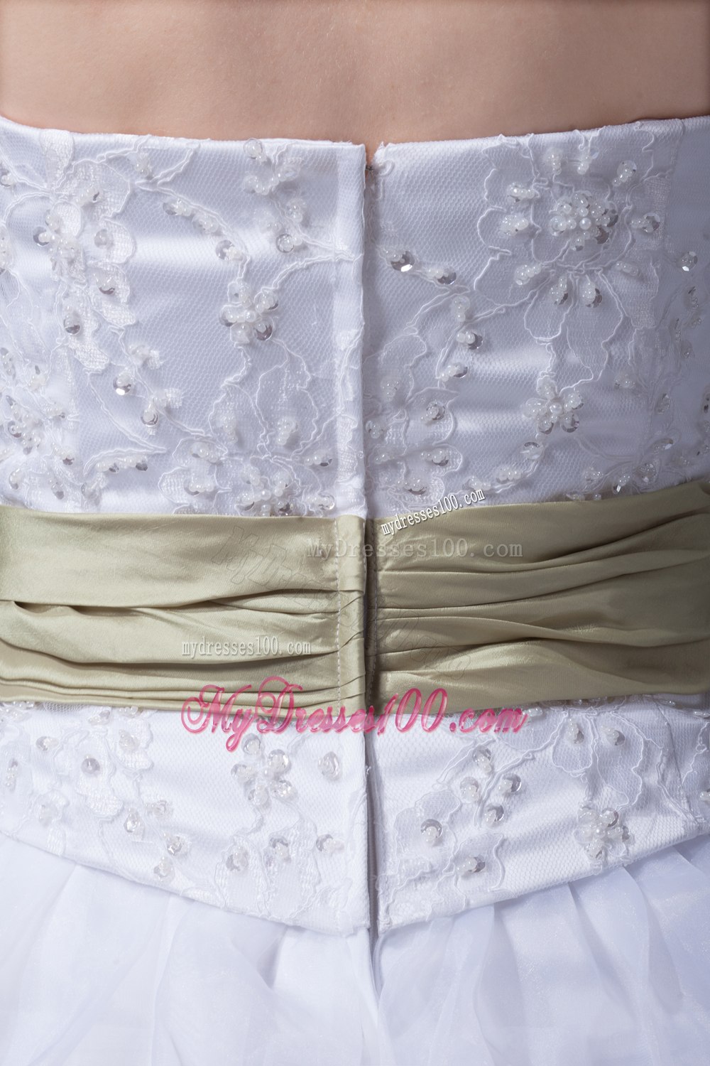 Princess High-low Sash Ruffled Layers Embroidery Wedding Dress