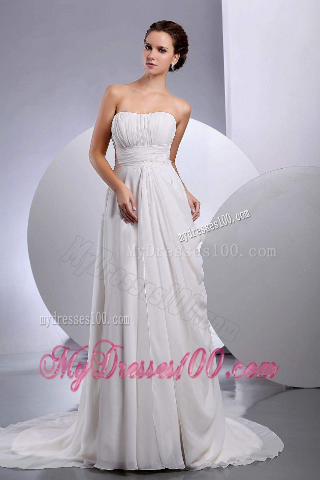 Simple Ruched Strapless Empire 2013 Summer Garden Wedding Dress