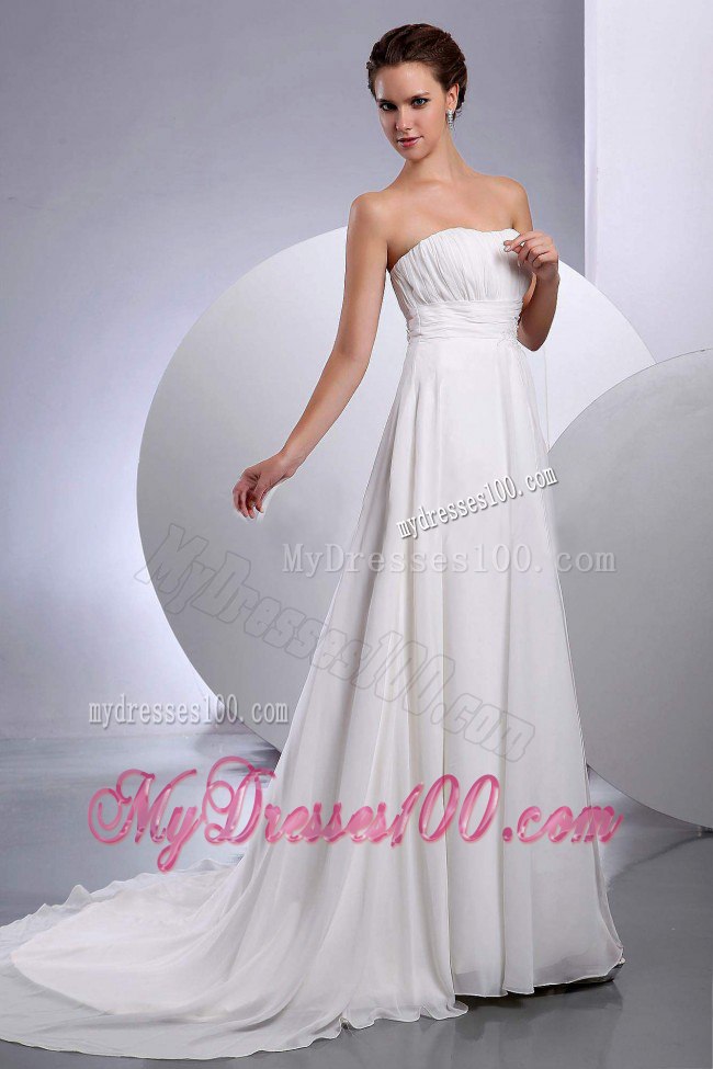 Simple Ruched Strapless Empire 2013 Summer Garden Wedding Dress