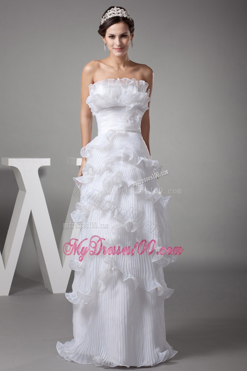 Ruffles Column / Sheath Strapless Long Wedding Dress