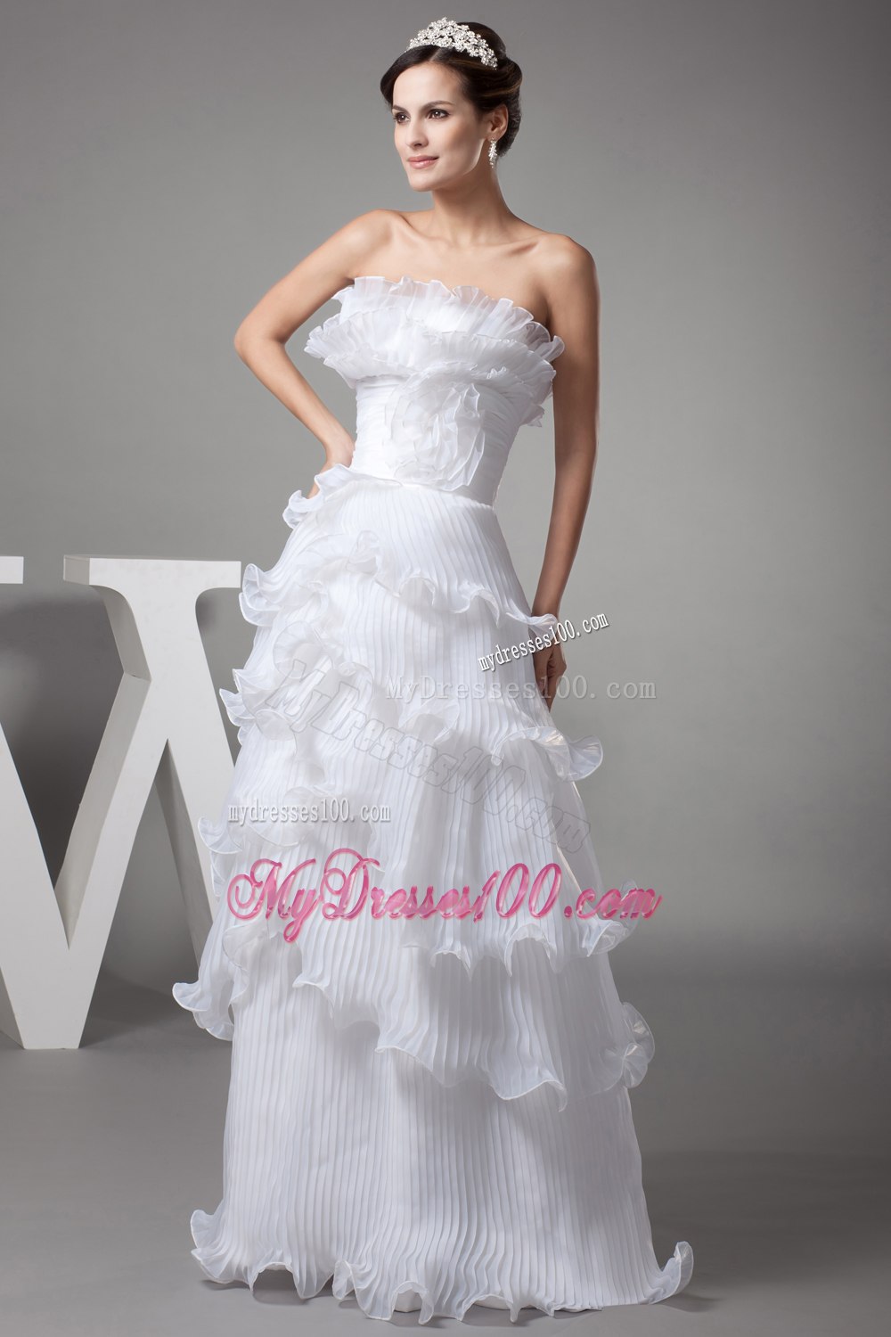 Ruffles Column / Sheath Strapless Long Wedding Dress