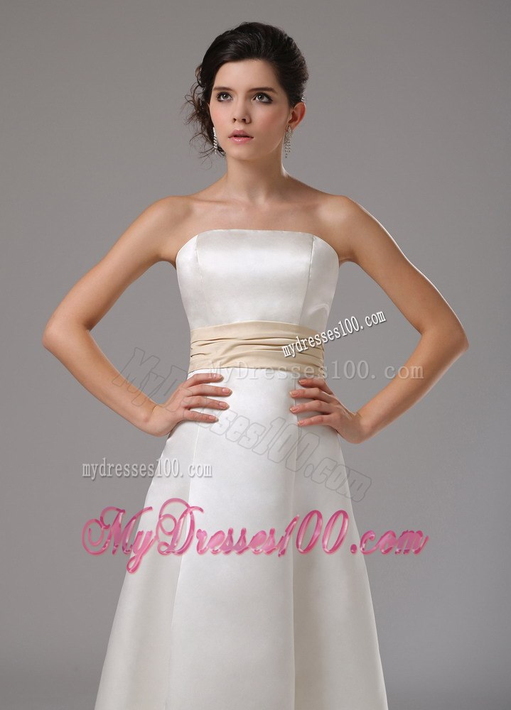 Sash Strapless and Floor-length For Modest Wedding Dress