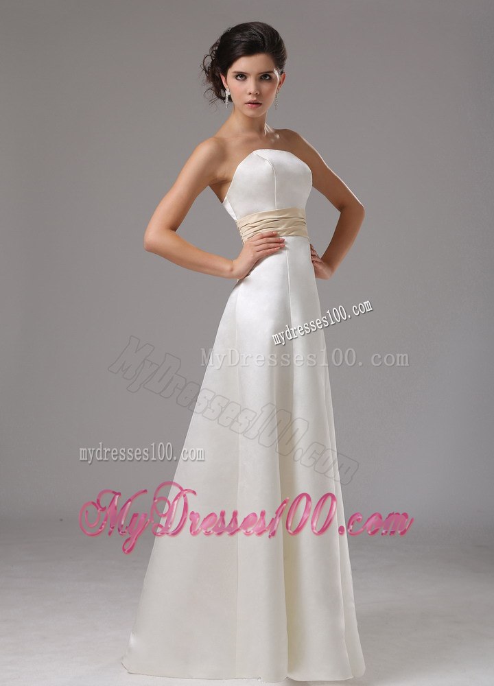 Sash Strapless and Floor-length For Modest Wedding Dress