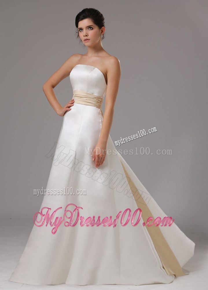 Sash Strapless and Floor-length For Modest Wedding Dress