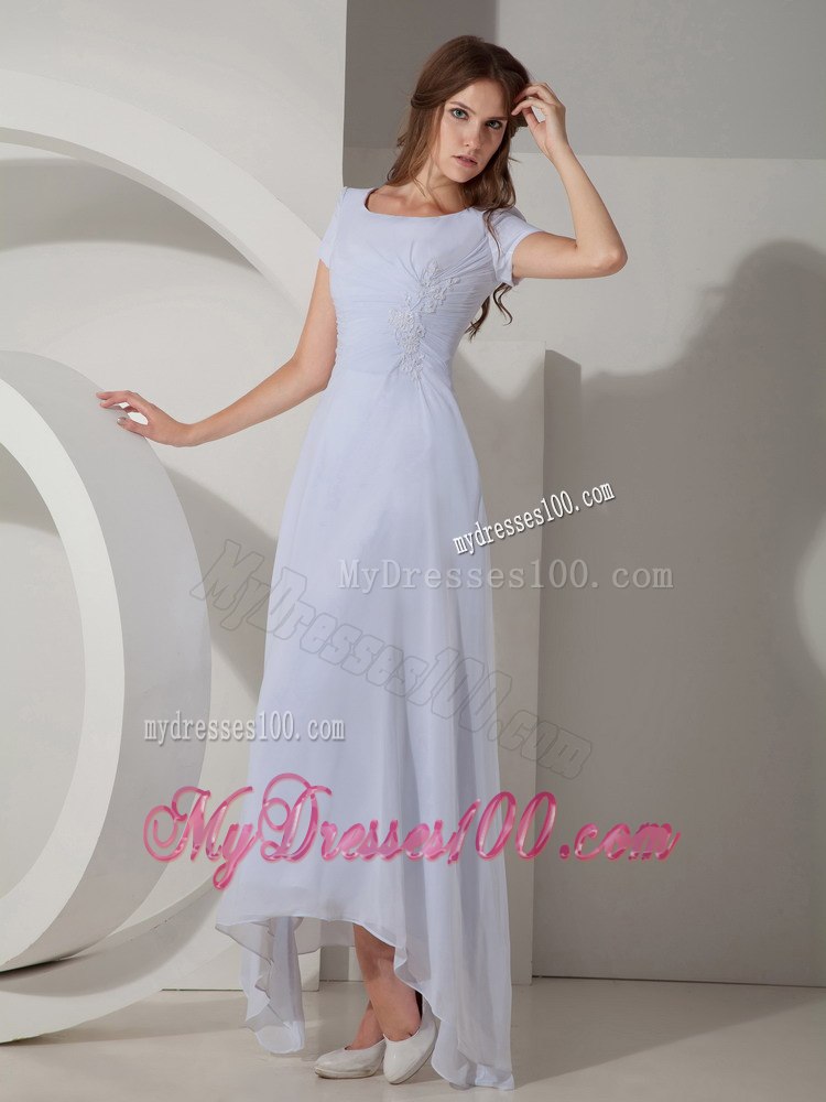 Cheap Empire Scoop Short Sleeves Beach Wedding Dress Ankle-length