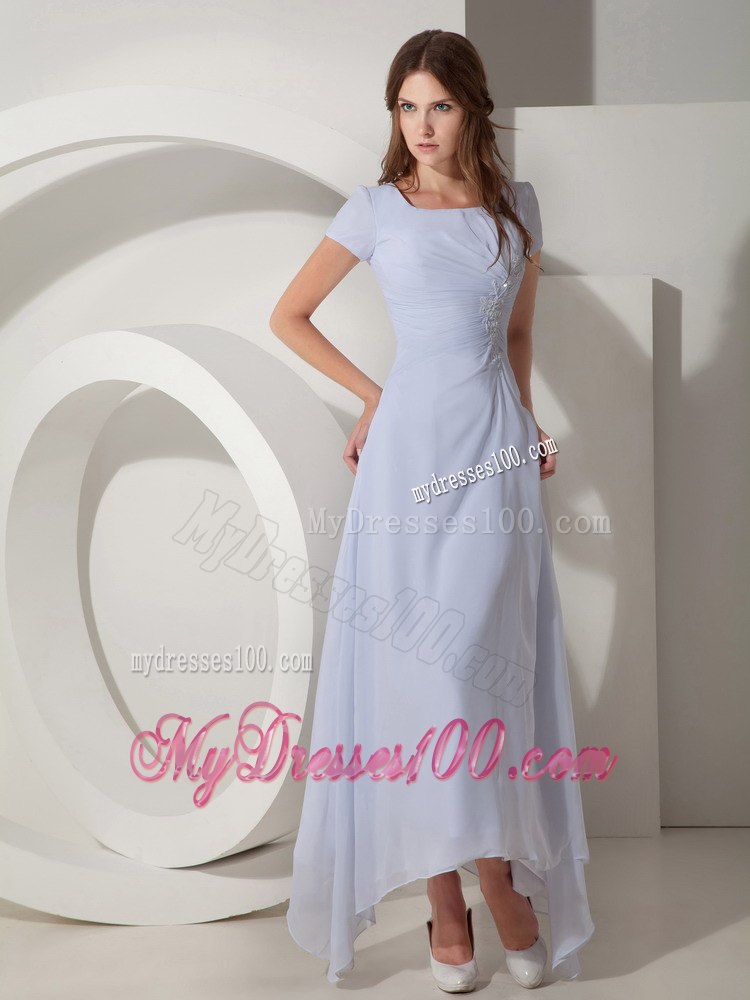 Cheap Empire Scoop Short Sleeves Beach Wedding Dress Ankle-length