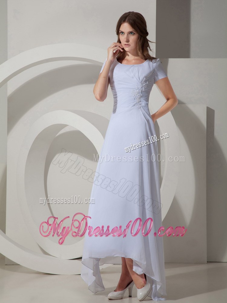 Cheap Empire Scoop Short Sleeves Beach Wedding Dress Ankle-length