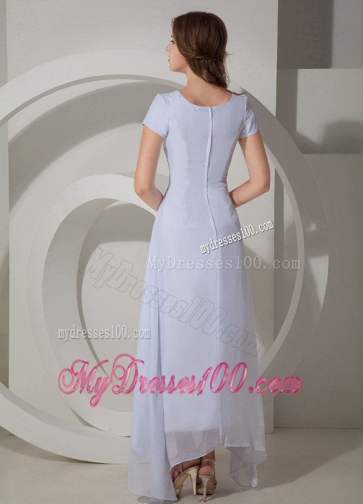 Cheap Empire Scoop Short Sleeves Beach Wedding Dress Ankle-length