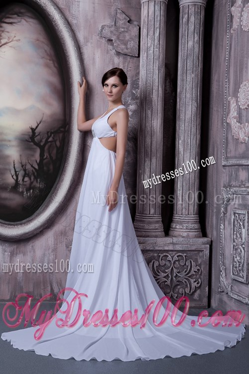 Sexy V-neck Court Train Beading 2013 Summer Beach Wedding Dresses