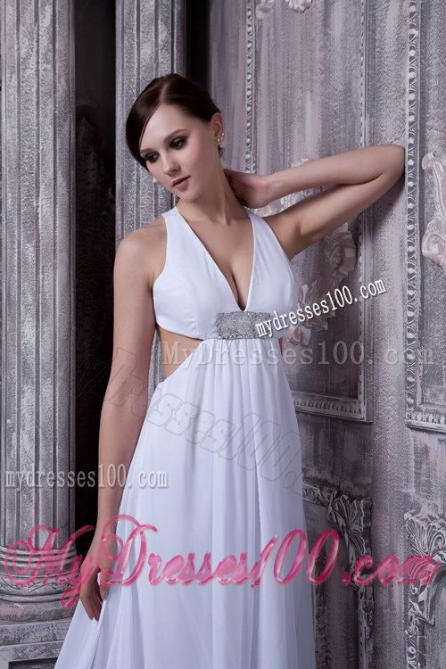 Sexy V-neck Court Train Beading 2013 Summer Beach Wedding Dresses