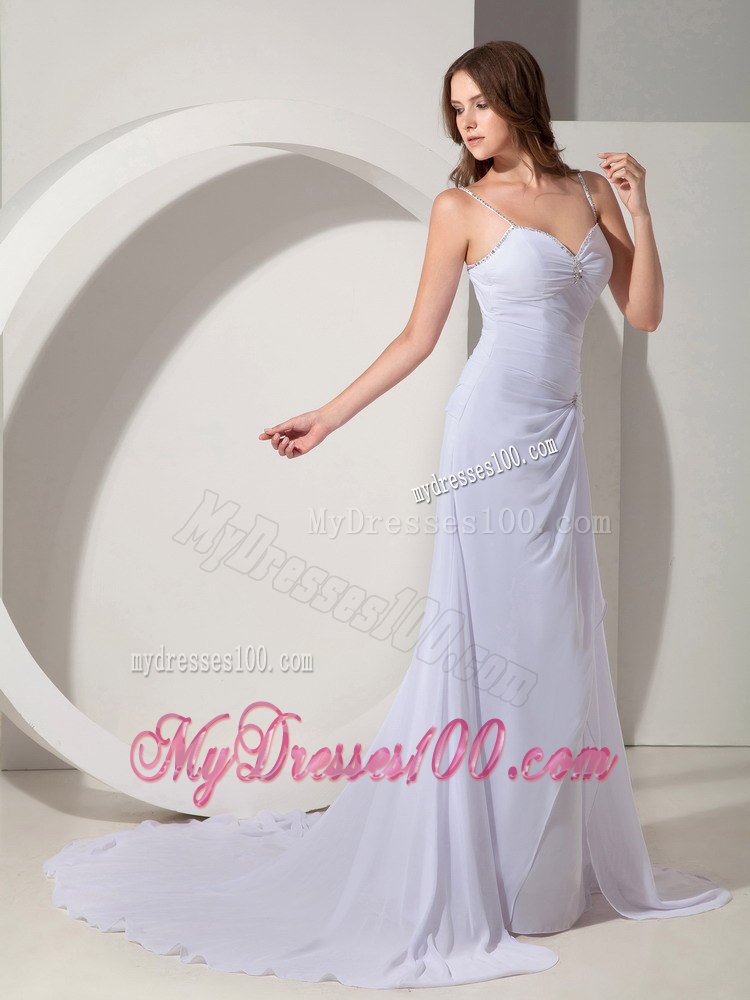 Beautiful Column / Sheath Straps Beach Wedding Dress Court Train