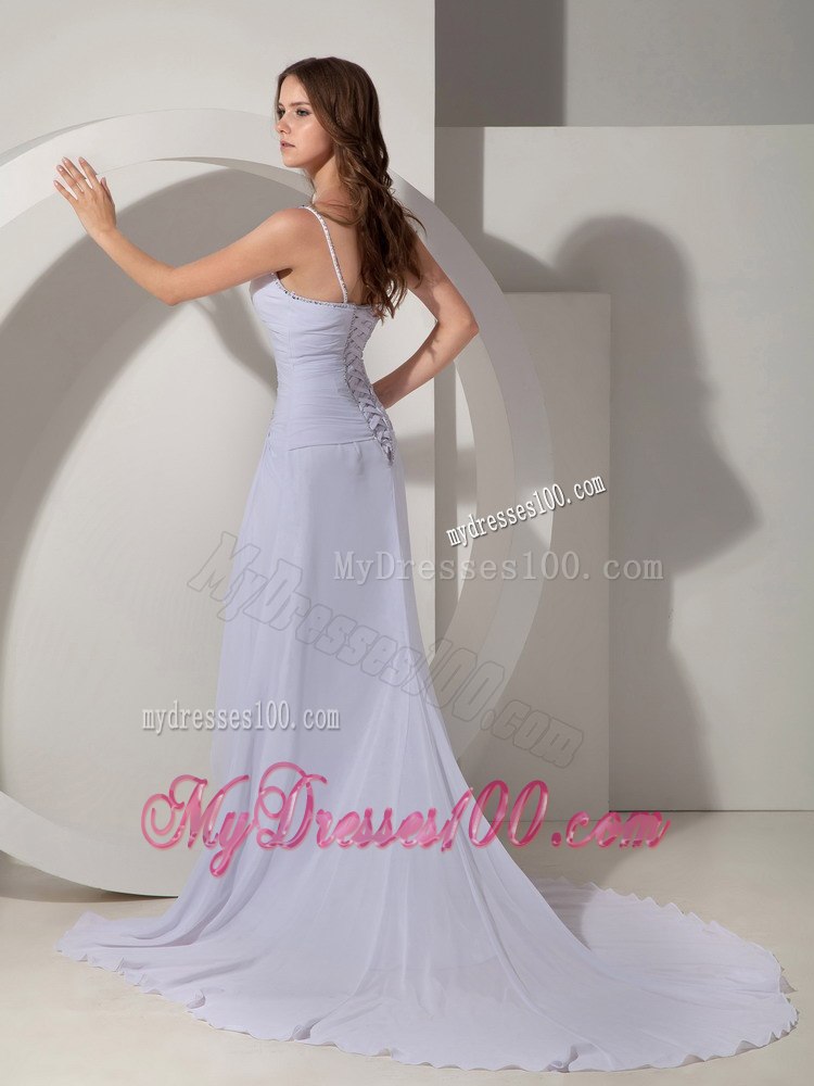 Beautiful Column / Sheath Straps Beach Wedding Dress Court Train
