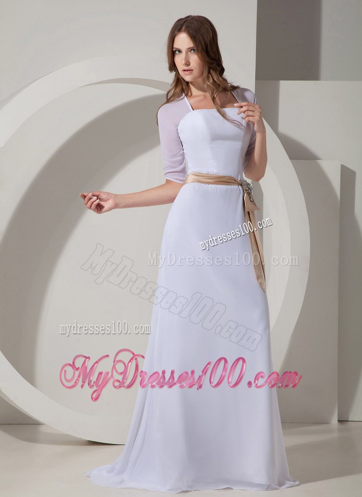 Romantic Column Sheath Square Beach Wedding Dresses Brush Train