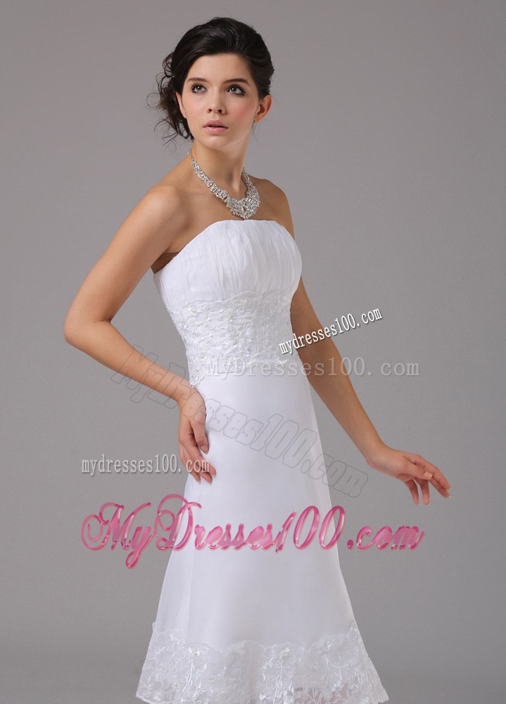 Summer Lace Decorate Waist Strapless Knee-length Wedding Dress