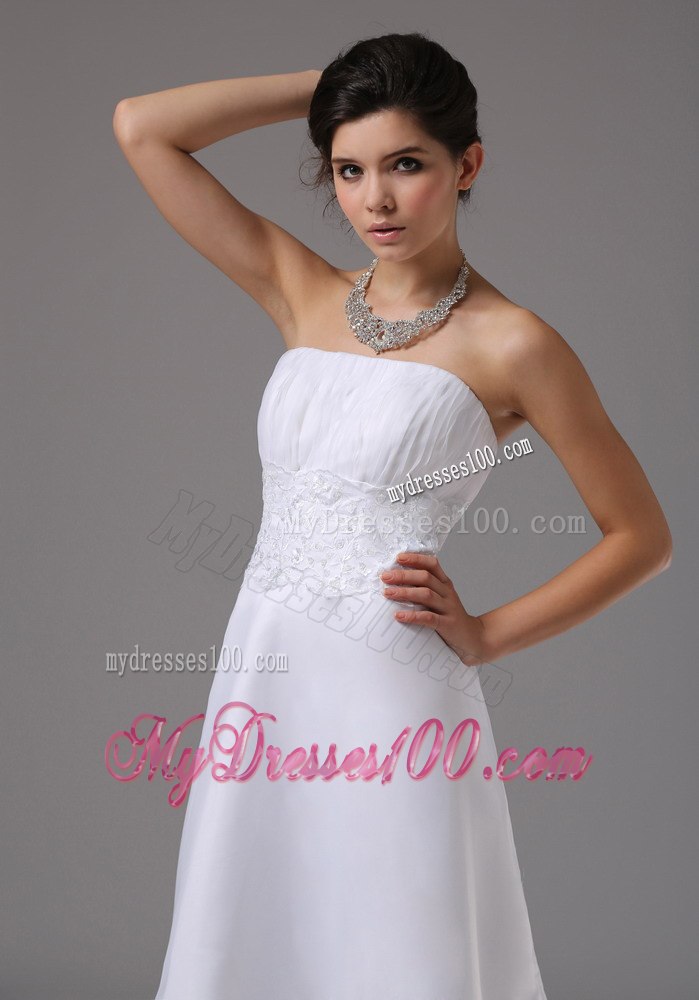 Summer Lace Decorate Waist Strapless Knee-length Wedding Dress