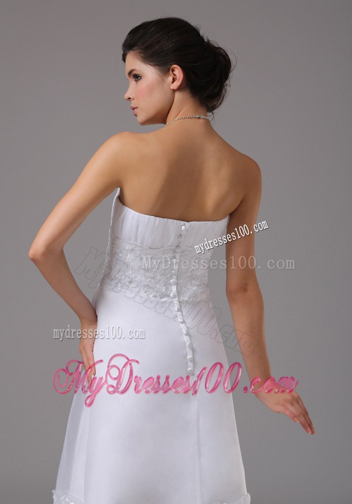 Summer Lace Decorate Waist Strapless Knee-length Wedding Dress
