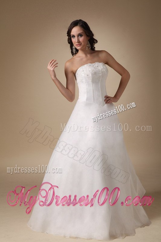 Simple Strapless Appliques Wedding Dresses with Floor-length