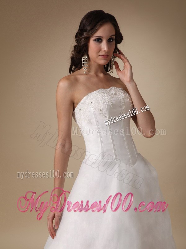 Simple Strapless Appliques Wedding Dresses with Floor-length