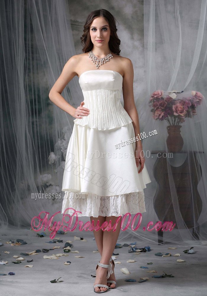 Simple Strapless Knee-length Ruching 2013 Wedding Dresses