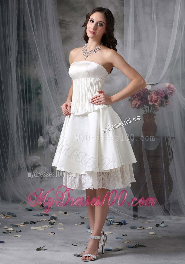 Simple Strapless Knee-length Ruching 2013 Wedding Dresses