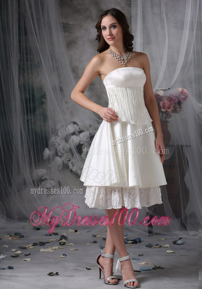 Simple Strapless Knee-length Ruching 2013 Wedding Dresses
