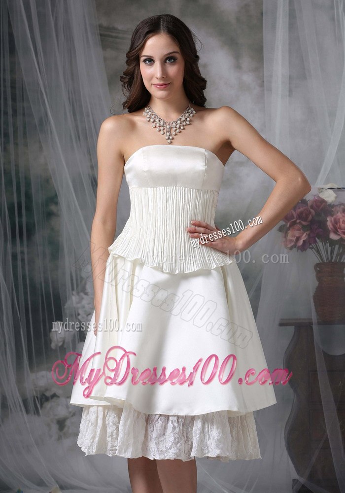 Simple Strapless Knee-length Ruching 2013 Wedding Dresses