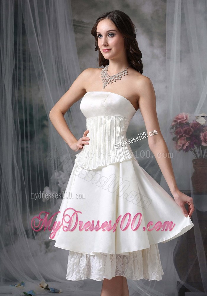 Simple Strapless Knee-length Ruching 2013 Wedding Dresses