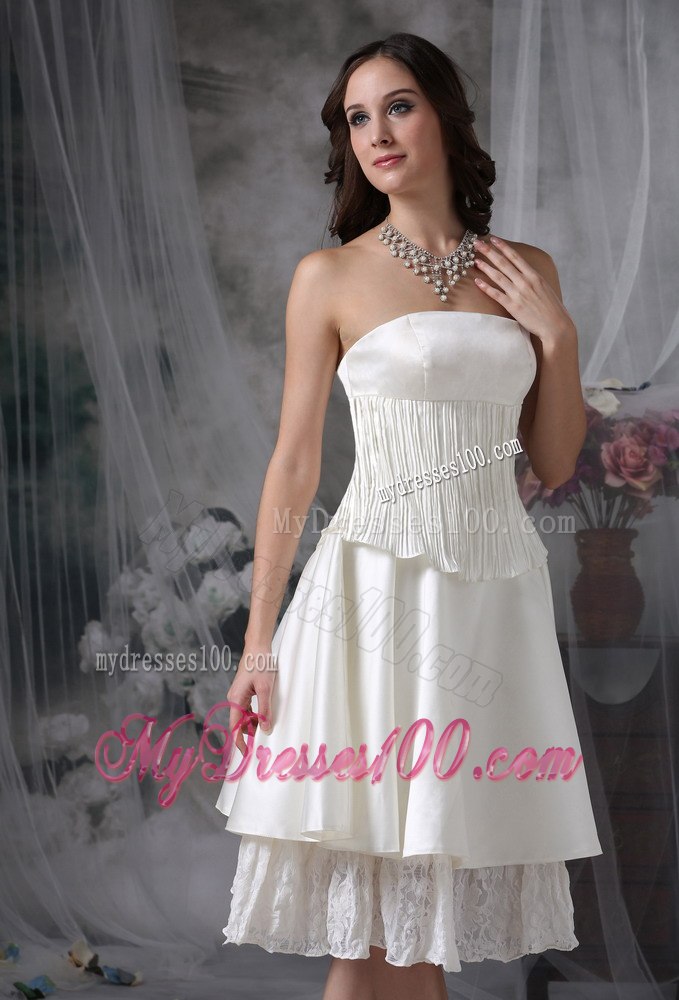 Simple Strapless Knee-length Ruching 2013 Wedding Dresses