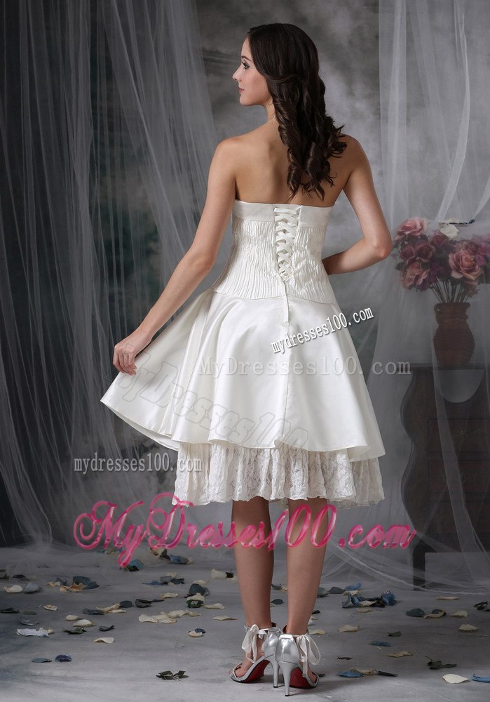 Simple Strapless Knee-length Ruching 2013 Wedding Dresses