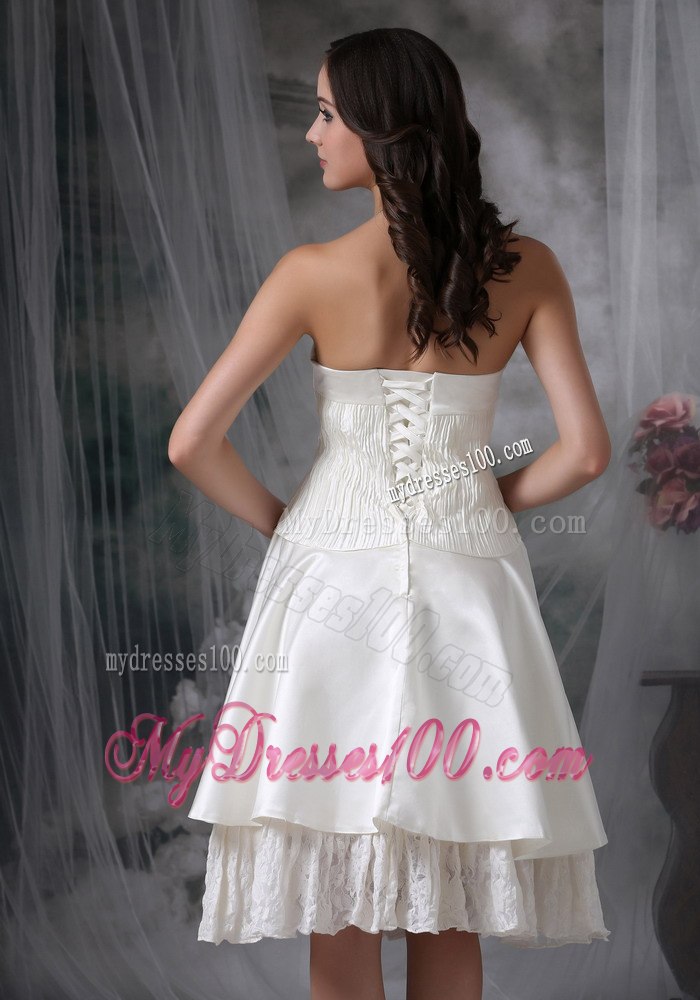 Simple Strapless Knee-length Ruching 2013 Wedding Dresses