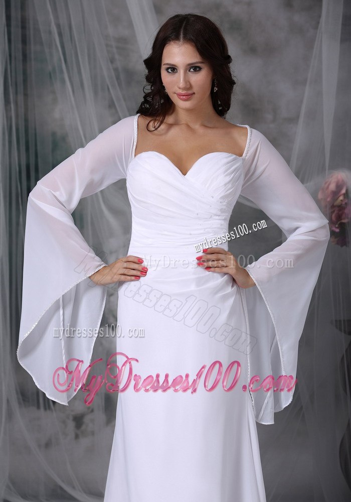 Simple Sweetheart High-low Ruched Long Sleeves Wedding Dress