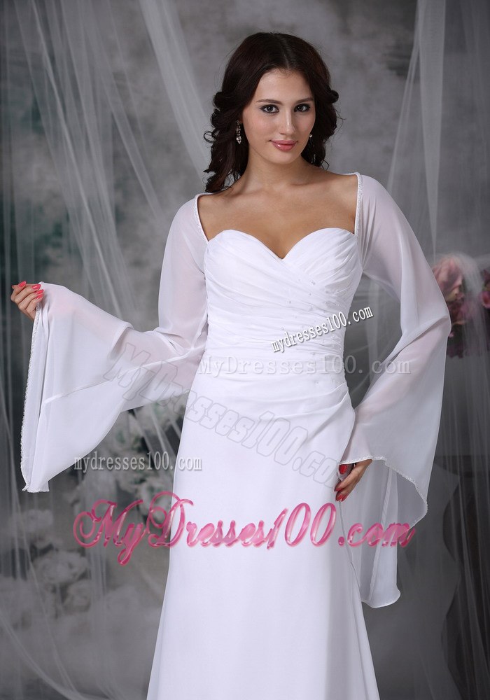 Simple Sweetheart High-low Ruched Long Sleeves Wedding Dress