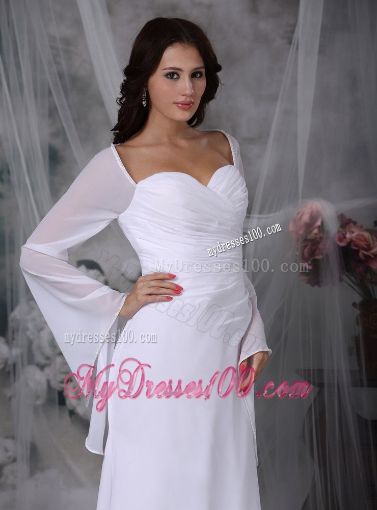 Simple Sweetheart High-low Ruched Long Sleeves Wedding Dress