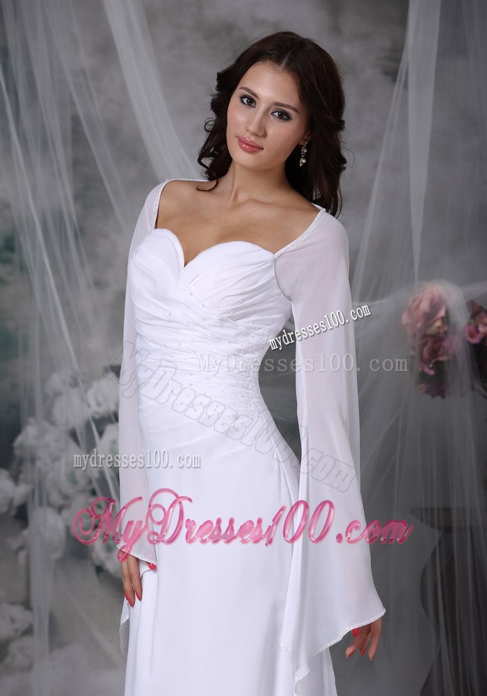 Simple Sweetheart High-low Ruched Long Sleeves Wedding Dress