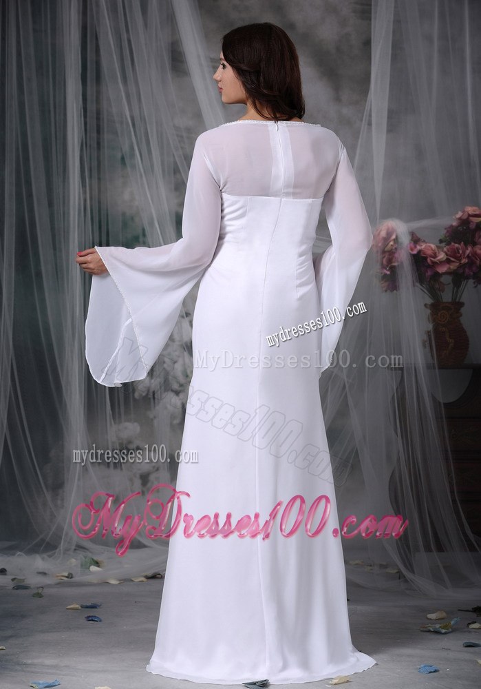 Simple Sweetheart High-low Ruched Long Sleeves Wedding Dress