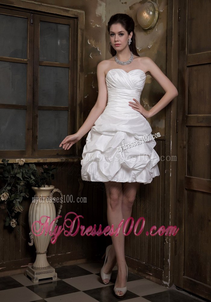 Cheap Sweetheart Mini-length Ruches Pick-ups Wedding Dress