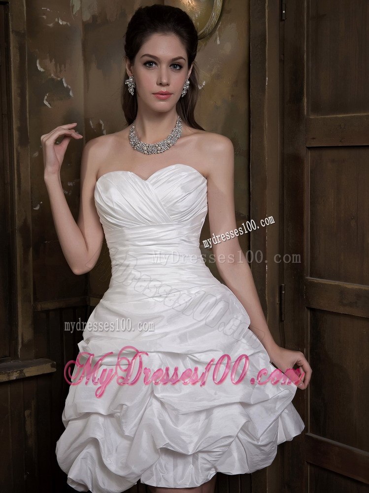 Cheap Sweetheart Mini-length Ruches Pick-ups Wedding Dress