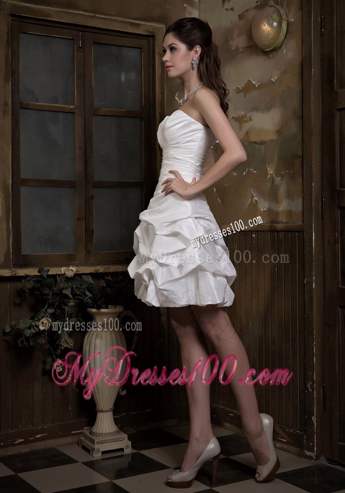 Cheap Sweetheart Mini-length Ruches Pick-ups Wedding Dress