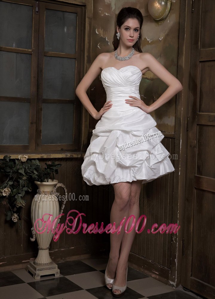 Cheap Sweetheart Mini-length Ruches Pick-ups Wedding Dress