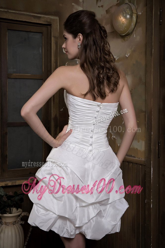 Cheap Sweetheart Mini-length Ruches Pick-ups Wedding Dress