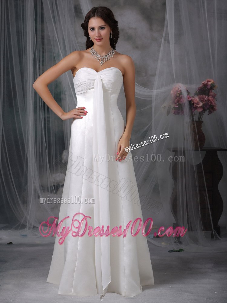 Simple Column Sheath Sweetheart Floor-length Ruched Wedding Dress