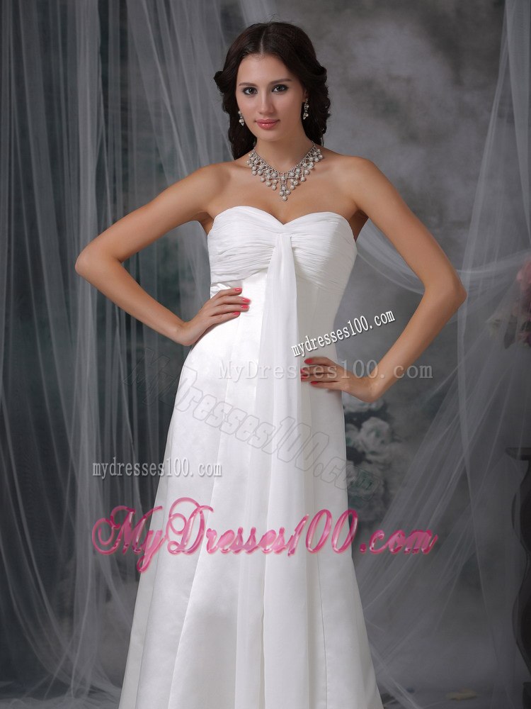 Simple Column Sheath Sweetheart Floor-length Ruched Wedding Dress