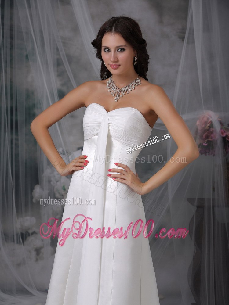 Simple Column Sheath Sweetheart Floor-length Ruched Wedding Dress