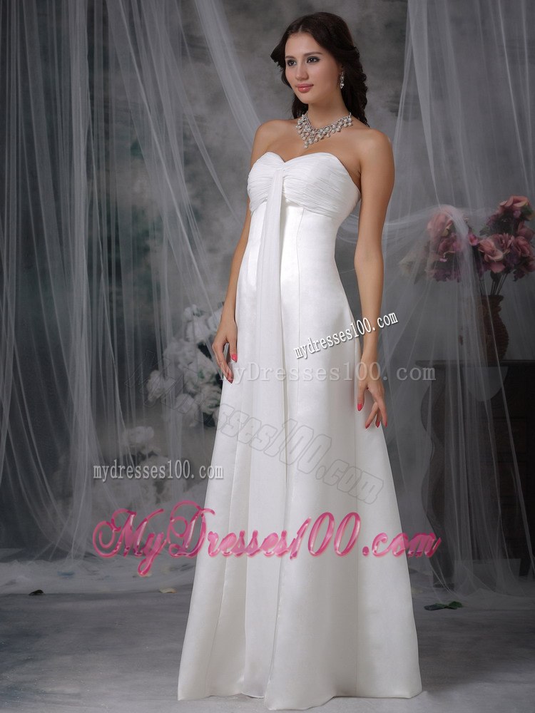 Simple Column Sheath Sweetheart Floor-length Ruched Wedding Dress
