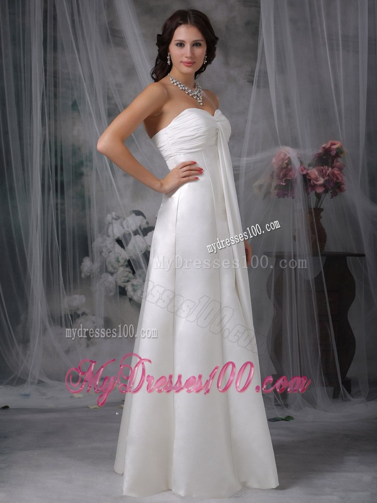 Simple Column Sheath Sweetheart Floor-length Ruched Wedding Dress