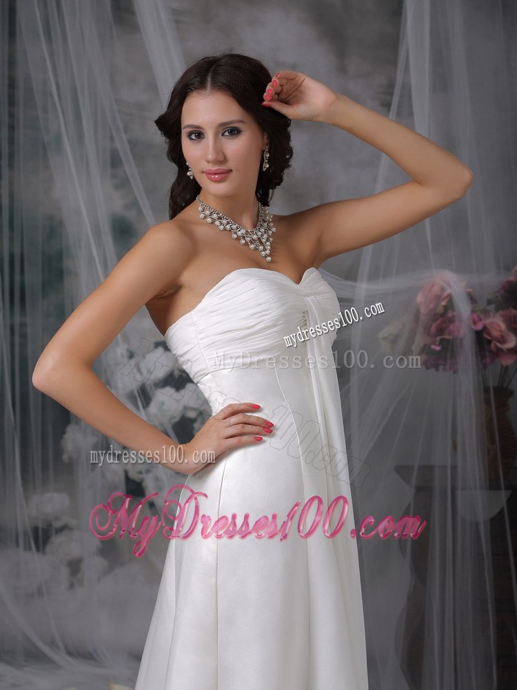 Simple Column Sheath Sweetheart Floor-length Ruched Wedding Dress