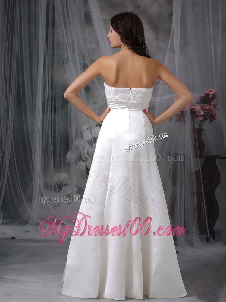 Simple Column Sheath Sweetheart Floor-length Ruched Wedding Dress